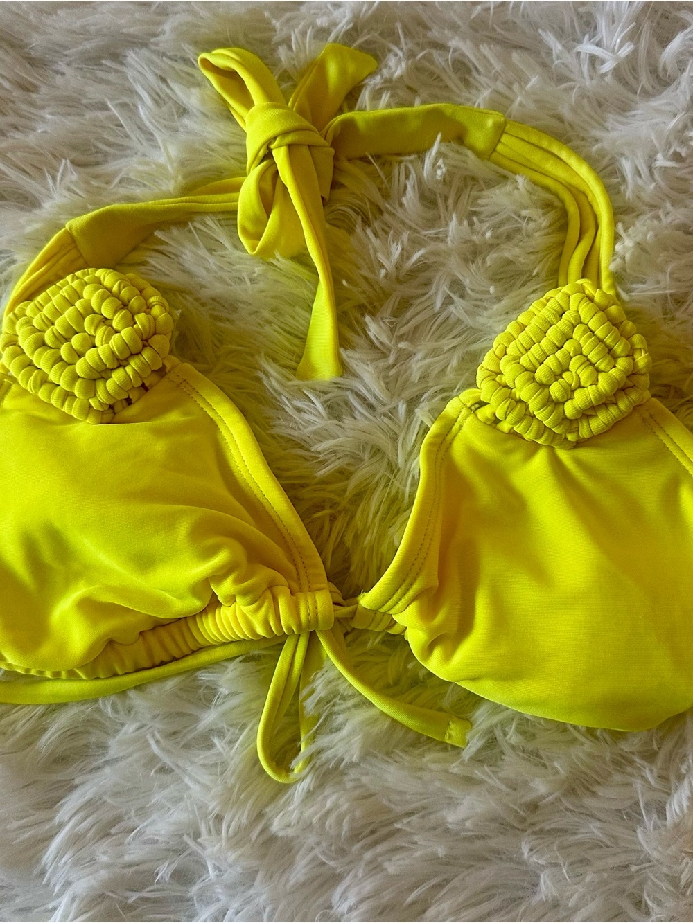 Bright neon yellow woven bikini top
